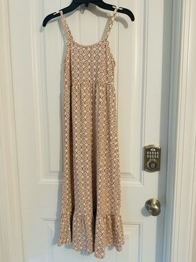 Cute Btween girls size 8 pink brown print sleeveless midi dress adjustable new
